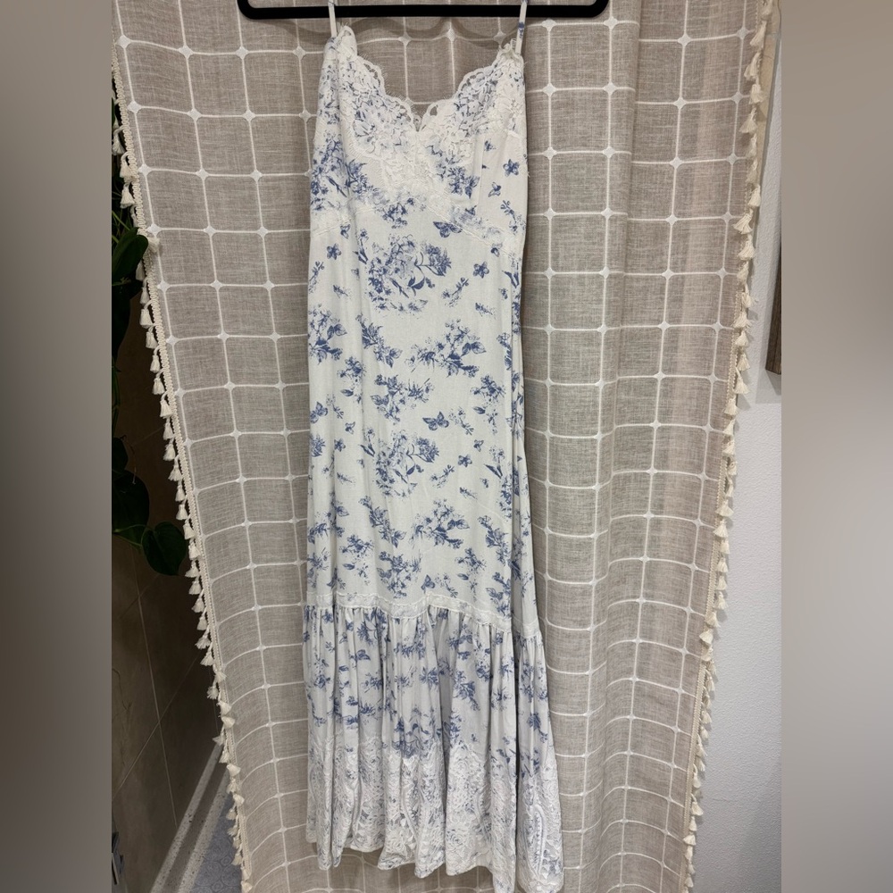 Aqua Lace Trim Midi Dress